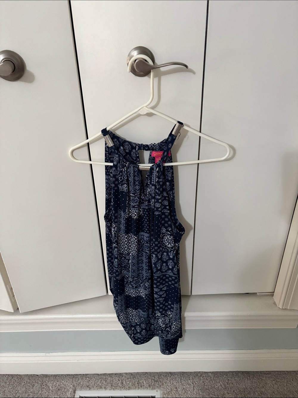 Women's Navy Printed Sleeveless Halter Top
